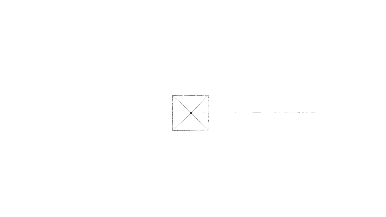  四つの角から消失点に向かって線を引いた図 